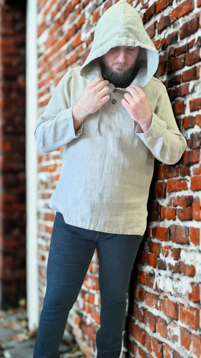 Bluza męska 100% len z kapturem - M/L