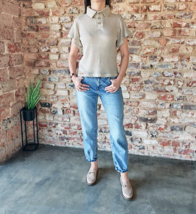 T-shirt polo damski 100% len rozm S/M