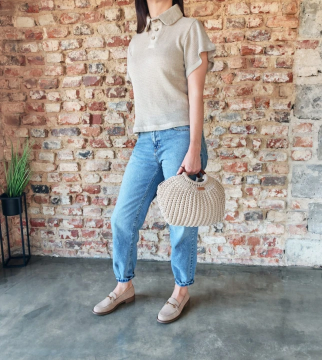 T-shirt polo damski 100% len rozm S/M