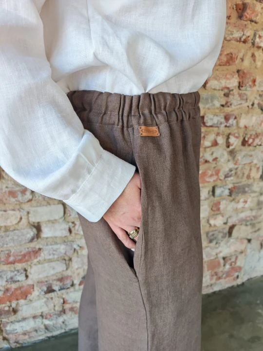 Spodnie damskie z kieszeniami 100% len rozm S/M