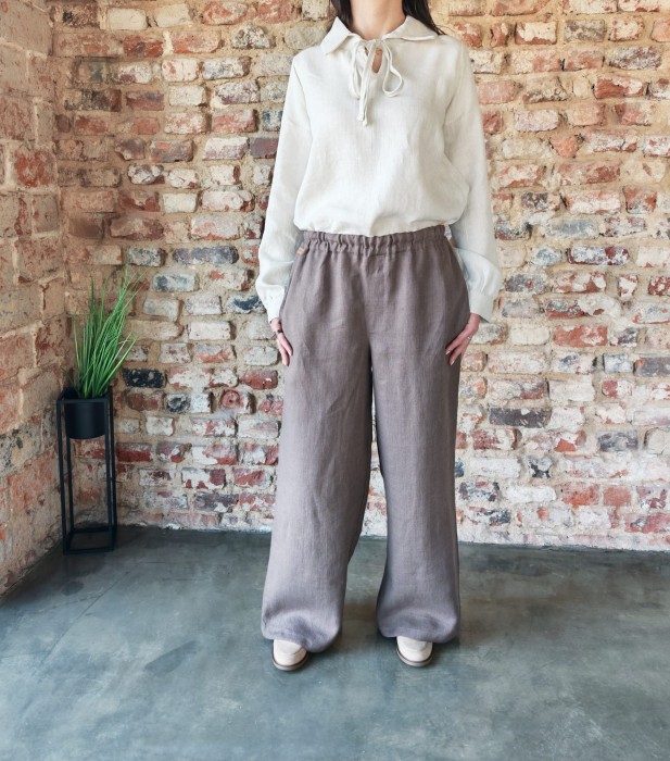 Spodnie damskie z kieszeniami 100% len rozm S/M