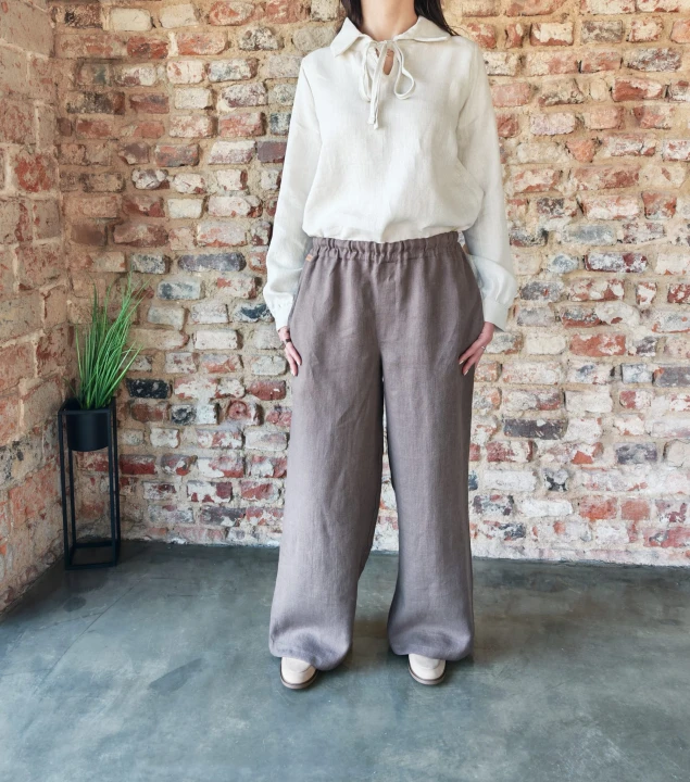 Spodnie damskie z kieszeniami 100% len rozm S/M