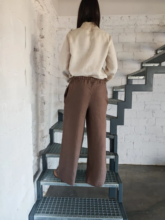 Spodnie damskie z kieszeniami 100% len rozm S/M