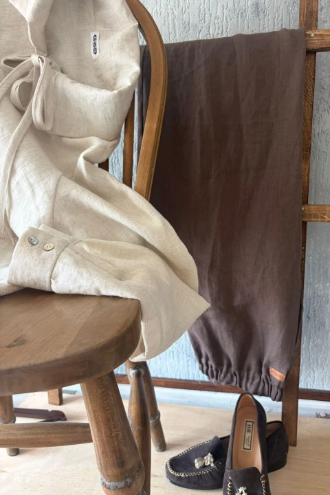 Spodnie damskie z kieszeniami 100% len rozm S/M