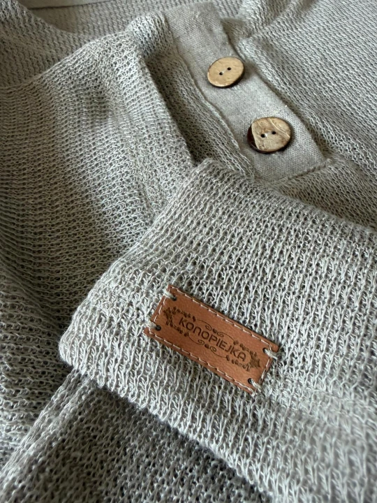 T-shirt męski 100% len rozm S/M małe L / guziki kokosowe