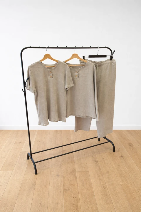 T-shirt męski 100% len rozm S/M małe L / guziki kokosowe