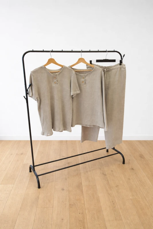 T-shirt męski 100% len rozm S/M małe L / guziki kokosowe
