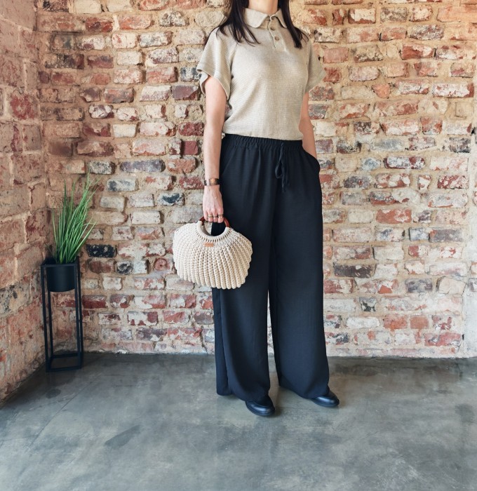 Torebka / koszyk pleciony ze sznurka bawełnianego w kształcie muszli, rękodzieło