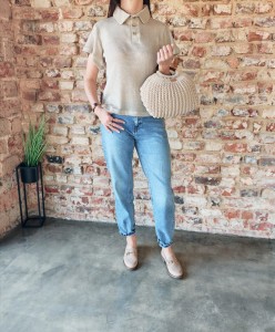 Torebka / koszyk pleciony ze sznurka bawełnianego w kształcie muszli, rękodzieło