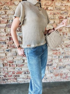 Torebka / koszyk pleciony ze sznurka bawełnianego w kształcie muszli, rękodzieło