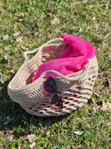 Torba / siatka ze sznurka bawełnianego w kolorze beżowym, rękodzieło