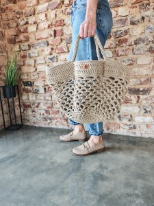 Torba / siatka ze sznurka bawełnianego w kolorze beżowym, rękodzieło