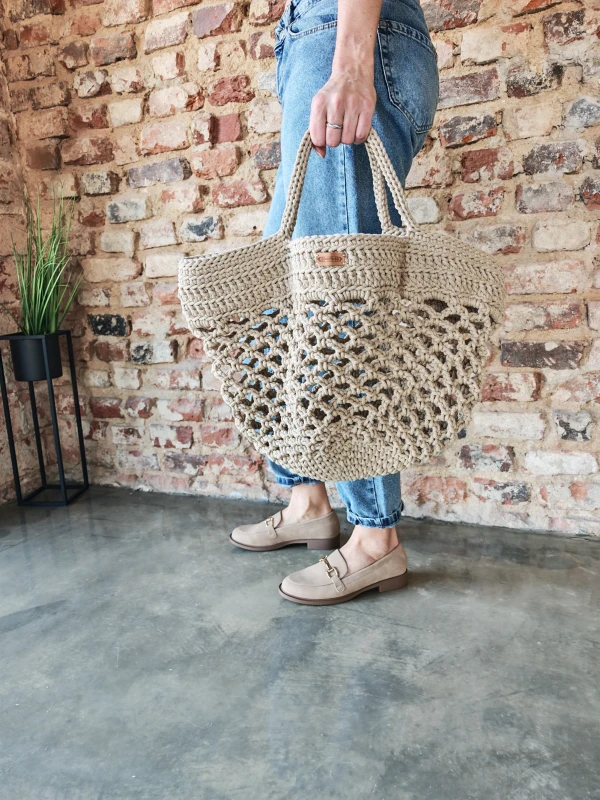 Torba / siatka ze sznurka bawełnianego w kolorze beżowym, rękodzieło