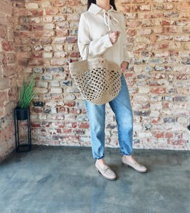 Torba / siatka ze sznurka bawełnianego w kolorze beżowym, rękodzieło