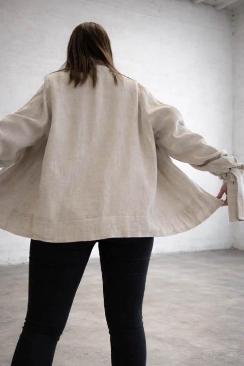 Kurtka, Żakiet damski, naturalny beż LEN 100% - rozmiar uniwersalny