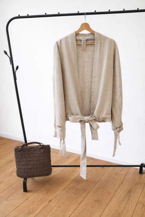 Kurtka, Żakiet damski, naturalny beż LEN 100% - rozmiar uniwersalny