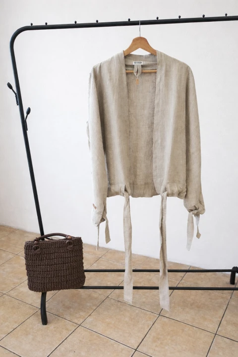 Kurtka, Żakiet damski, naturalny beż LEN 100% - rozmiar uniwersalny