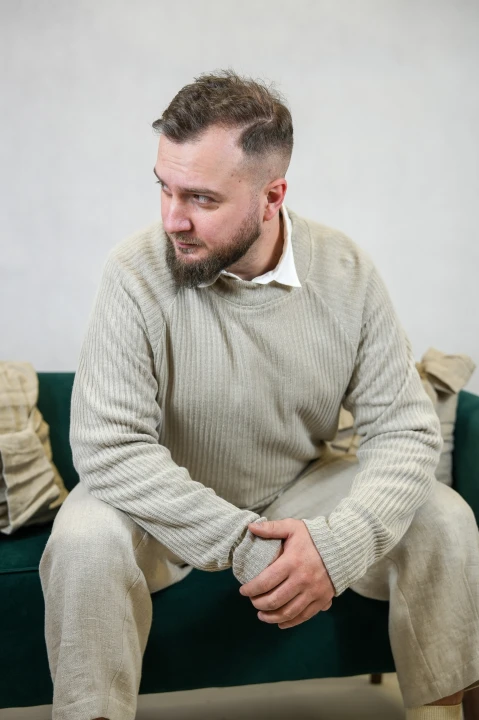 Sweter, bluza męska LONG SLEVE - 100% len / rozmiar M