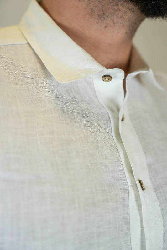 Lniana Koszula męska - Z KOŁNIERZYKIEM, biała