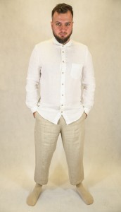 Lniana Koszula męska - Z KOŁNIERZYKIEM, biała