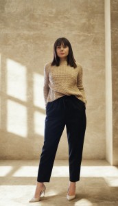 Sweter damski, Bluza z wafelka lniano-bawełnianego - Naturalny S/M