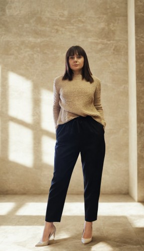 Sweter damski, Bluza z wafelka lniano-bawełnianego - Naturalny S/M