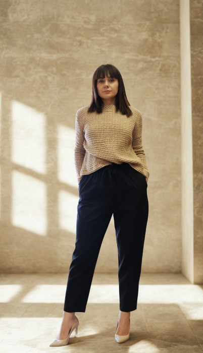 Sweter damski, Bluza z wafelka lniano-bawełnianego - Naturalny S/M