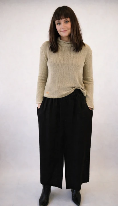 Spódnica z rozcięciem z przodu i kieszeniami, czarna LEN 100% - rozmiar uniwersalny