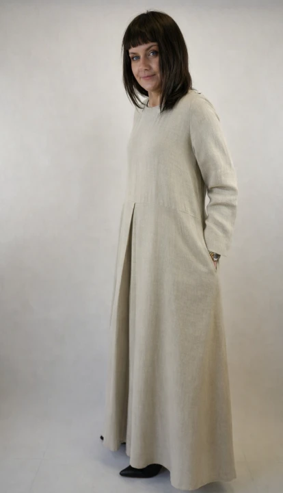 Suknia Lniana AMISZKA, maxi z zakładką - rozmiar S/M