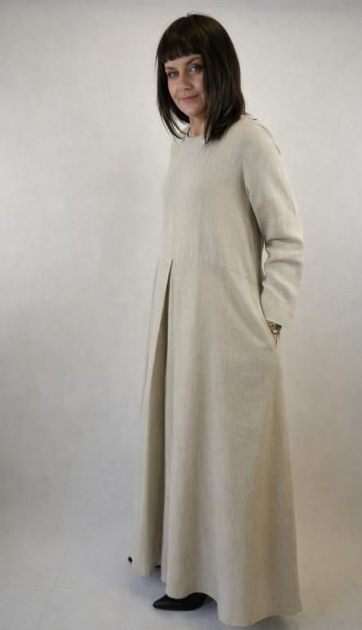 Suknia Lniana AMISZKA, maxi z zakładką - rozmiar L/XL