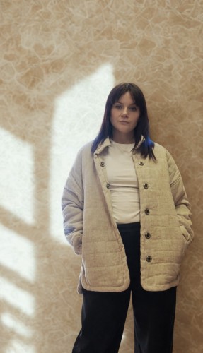 KURTKA OCIEPLANA lniana, beżowa PIKOWANA, rozmiar UNIWERSALNY