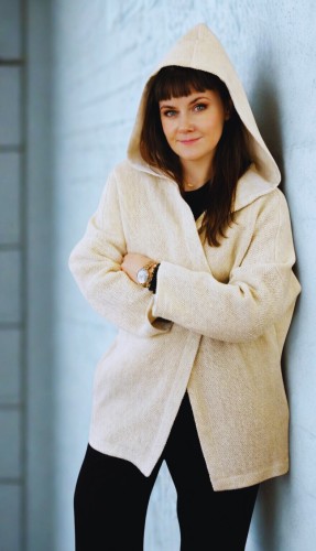 Lniano bawełniany kardigan z kapturem