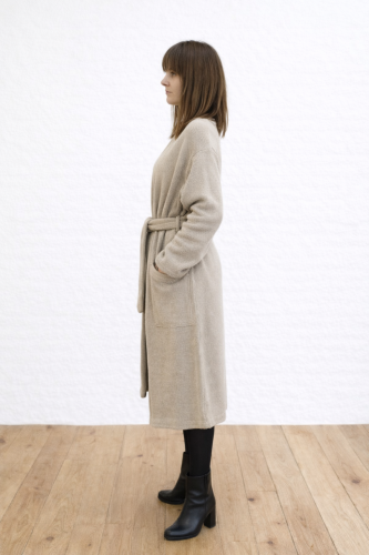 Płaszcz, Kardigan damski, naturalny beż LEN 100% - rozmiar uniwersalny