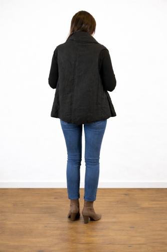 Kamizelka lniana OCIEPLANA damska, czarna