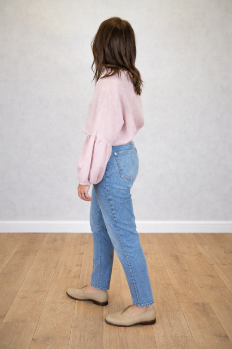 BLUZKA lniana z falbaną BOHO, LEN 100% - rozmiar uniwersalny, kolor MGLISTY RÓŻ