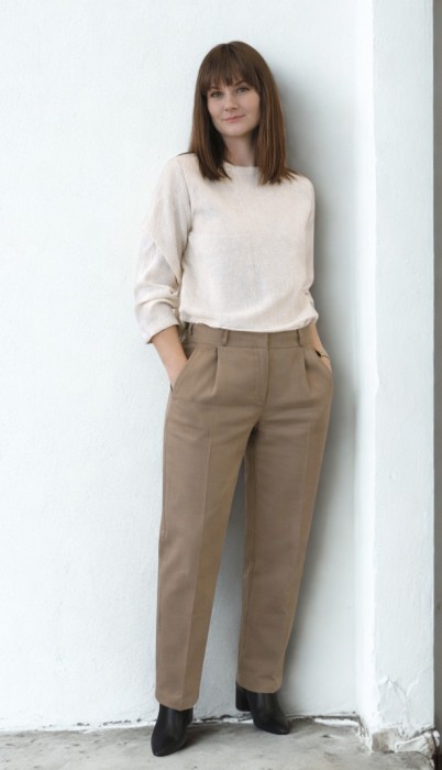 BLUZKA BASIC lniana z kieszonką, naturalna OWSIANKA