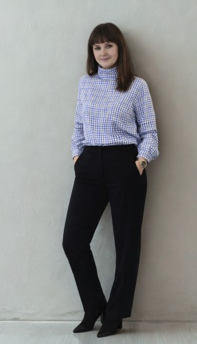 BLUZKA w kratkę WIĄZANA, lniano-bawełniana / rozmiar S/M