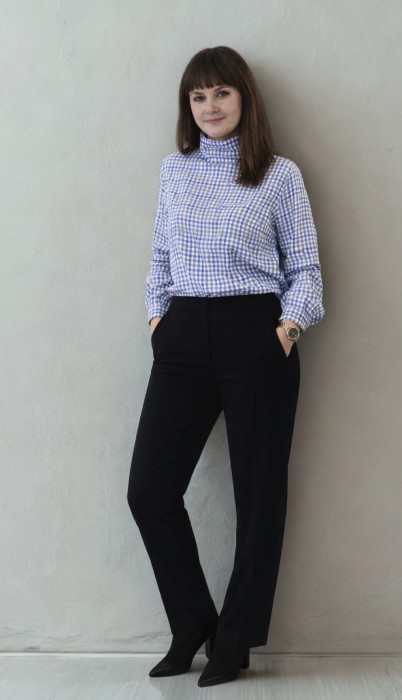 BLUZKA w kratkę WIĄZANA, lniano-bawełniana / rozmiar S/M