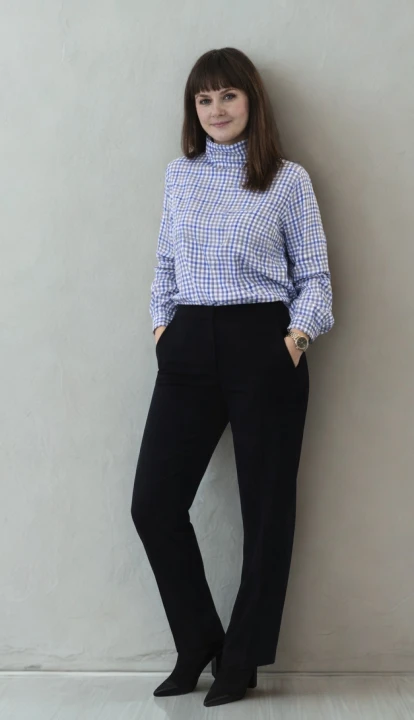 BLUZKA w kratkę WIĄZANA, lniano-bawełniana / rozmiar S/M