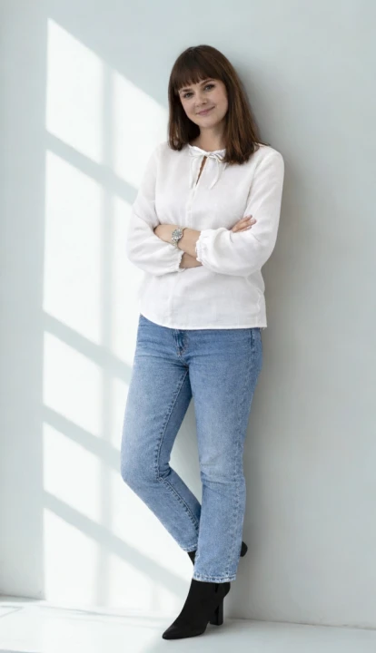 Lniana Bluzka damska - Z WIĄZANIAMI, biała