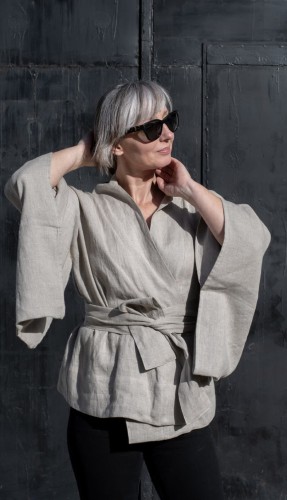 Lniane Kimono damskie - KRÓTKIE, naturalne