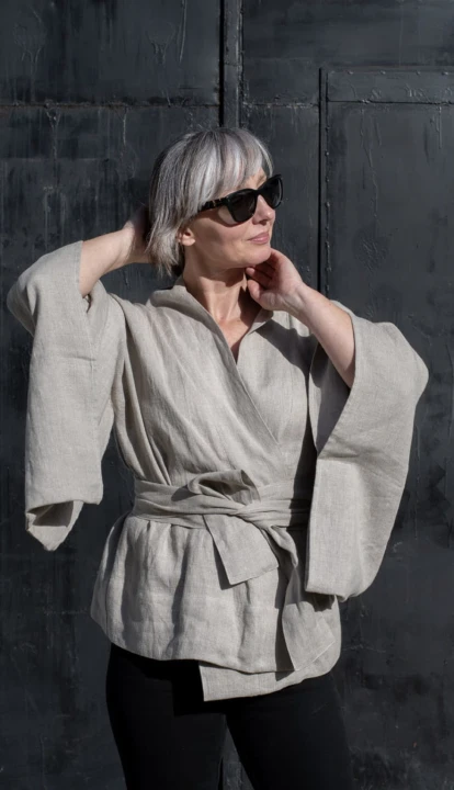 Lniane Kimono damskie - KRÓTKIE, naturalne