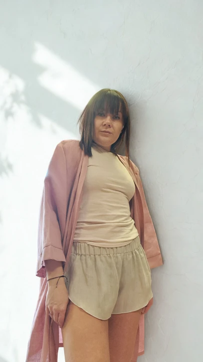 Lniany Szlafrok damski - RÓŻOWY midi