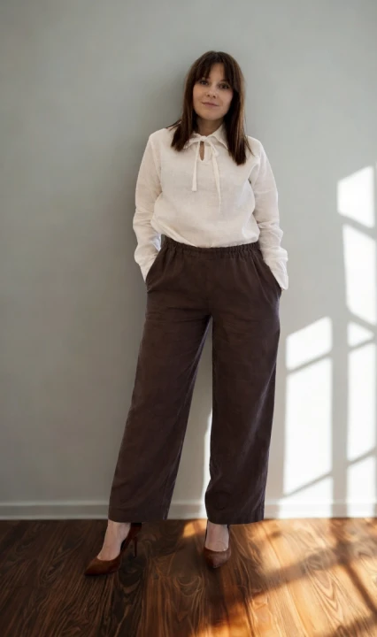 Bluzka lniana damska z kołnierzykiem i wiązaniem S/M - 100% len biała