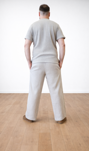 T-shirt męski 100% len rozm S/M małe L / guziki kokosowe