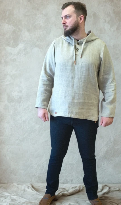 Bluza męska 100% len z kapturem - M/L