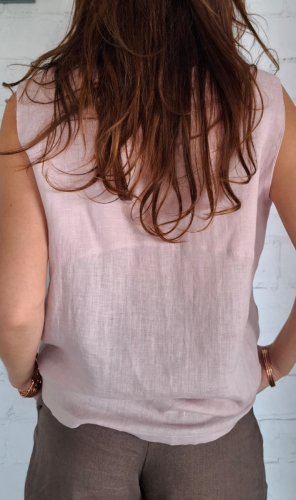 BLUZKA lniana bez rękawów, TOP LNIANY damski - rozmiar S/M, LEN 100% , MGLISTY RÓŻ