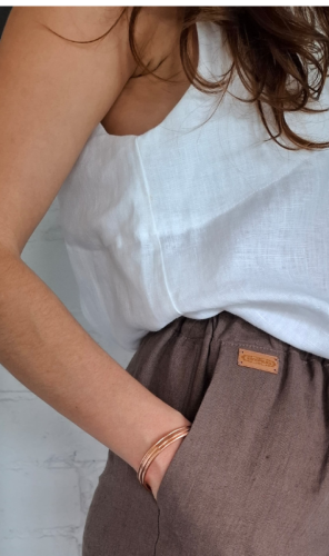 BLUZKA lniana bez rękawów, TOP LNIANY damski - rozmiar S/M, LEN 100% , BIAŁA