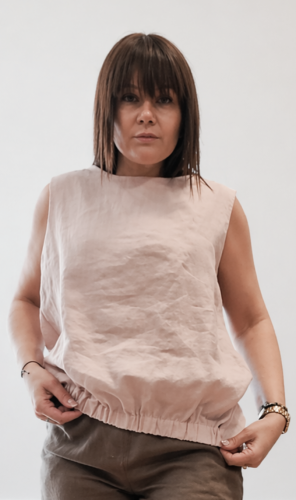 BLUZKA lniana bez rękawów, TOP LNIANY damski , LEN 100% , MGLISTY RÓŻ