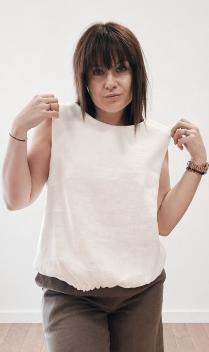 BLUZKA lniana bez rękawów, TOP LNIANY damski , LEN 100% , BIAŁA